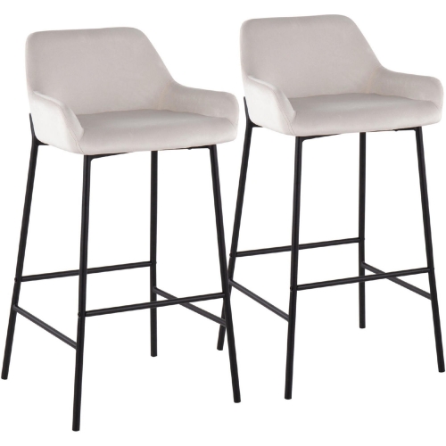 Daniella 30" Bar Stool in White Velvet & Black Metal (Set of 2)